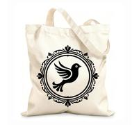 AILOONG Digitally printed canvas bags elegant and stylized bird in ornate circular frame symbol of peace grace and decorative 12 oz thick fabric Uses as a makeup bag 25x30cm Small