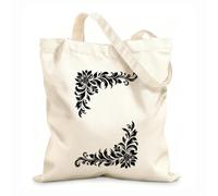 AILOONG Digitally printed canvas bags elegant floral corner designs with leaves and swirls on creating symmetry and framing space 12 oz thick fabric Uses as a makeup bag 25x30cm Small