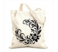 AILOONG Digitally printed canvas bags elegant floral swirl in a semicircular arrangement on a 12 oz thick fabric Uses as a makeup bag 31x36cm Medium