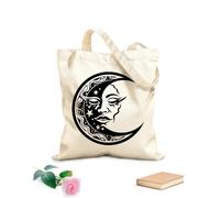 AILOONG Digitally printed canvas bags elegant moon face design with stars and decorative swirls 12 oz thick fabric Uses as a makeup bag 35x40cm Large