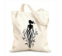 AILOONG Digitally printed canvas bags Elegant plant blooming female icon 12 oz thick fabric Uses as a makeup bag 31x36cm Medium