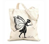 AILOONG Digitally printed canvas bags fairy with butterfly wings silhouette 12 oz thick fabric Uses as a makeup bag 31x36cm Medium