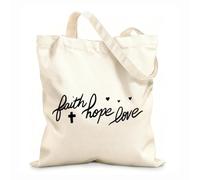AILOONG Digitally printed canvas bags faith hope love brush lettering script hand drawn inspirational text 12 oz thick fabric Uses as a makeup bag 31x36cm Medium