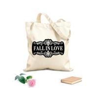 AILOONG Digitally printed canvas bags fall in love name plate 12 oz thick fabric Uses as a makeup bag 25x30cm Small