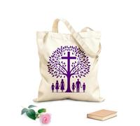 AILOONG Digitally printed canvas bags family tree with cross silhouette representing faith heritage unity 340g/m² thick fabric Uses as a makeup bag