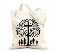 AILOONG Digitally printed canvas bags family tree with cross silhouette representing faith heritage unity 12 oz thick fabric Uses as a makeup bag 25x30cm Small