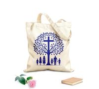 AILOONG Digitally printed canvas bags family tree with cross silhouette representing faith heritage unity 340g/m² thick fabric Uses as a makeup bag