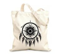 AILOONG dream catcher with feathers and sun silhouette in the middle simple Customizable pattern canvas bags 12 oz thick fabric Matches clothing 25x30cm Small