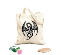 AILOONG Eastern Dragon Fire Mythology Fear Spear Canvas Tote Bag 12 oz thick fabric Replaces school bag 35x40cm Large