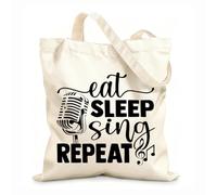 AILOONG Eat Sleep Sing Repeat Microphone Music Love Cotton Canvas Shopping Bag 12 oz thick fabric Uses as a gift bag 35x40cm Large
