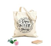 AILOONG enjoy the little things Reinforced Bottom Canvas Bag 12 oz thick fabric Uses as a gift bag 25x30cm Small
