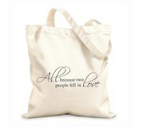 AILOONG Everything Is Because Of The Love Between Two People Wedding Photo Frame Family Love Quotes Calico Women's Bags 12 oz thick fabric Foldable 35x40cm Large