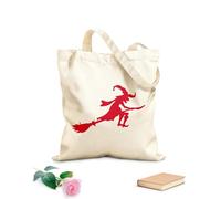 AILOONG fabulous hero witch on a broomstick Sabbat Unbleached Canvas Tote Bag 340g/m² thick fabric Uses as a tool bag