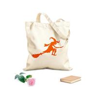AILOONG fabulous hero witch on a broomstick Sabbat Unbleached Canvas Tote Bag 340g/m² thick fabric Uses as a tool bag