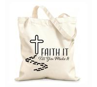 AILOONG faith it till you make it christian inspirational quotes Reusable Shopper Bags 12 oz thick fabric Foldable 25x30cm Small