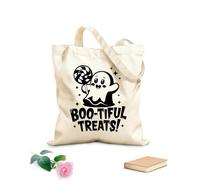 AILOONG Flat Tape Handle Tote Bag bootiful treats cute spooky ghost holding a candy 12 oz thick fabric Replaces school bag 31x36cm Medium