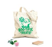 AILOONG Flat Tape Handle Tote Bag bootiful treats cute spooky ghost holding a candy 340g/m² thick fabric Replaces school bag