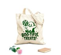 AILOONG Flat Tape Handle Tote Bag bootiful treats cute spooky ghost holding a candy 340g/m² thick fabric Replaces school bag