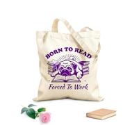 AILOONG Flat Tape Handle Tote Bag born to read forced to work dog reader typography funny bookish dog design 340g/m² thick fabric Replaces school bag