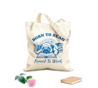 AILOONG Flat Tape Handle Tote Bag born to read forced to work dog reader typography funny bookish dog design 340g/m² thick fabric Replaces school bag