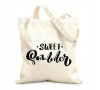 AILOONG Flat Tape Handle Tote Bag brush calligraphy lettering composition sweet summer 12 oz thick fabric Replaces school bag 35x40cm Large