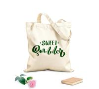 AILOONG Flat Tape Handle Tote Bag brush calligraphy lettering composition sweet summer 340g/m² thick fabric Replaces school bag