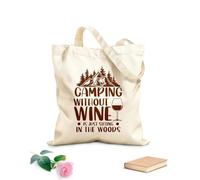AILOONG Flat Tape Handle Tote Bag camping without wine is just sitting in the woods 340g/m² thick fabric Replaces school bag
