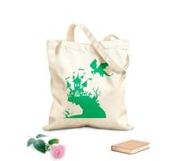 AILOONG Flat Tape Handle Tote Bag castle on a rock and a dragon in the sky 340g/m² thick fabric Replaces school bag