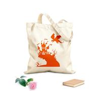AILOONG Flat Tape Handle Tote Bag castle on a rock and a dragon in the sky 340g/m² thick fabric Replaces school bag