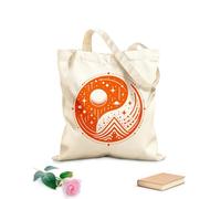 AILOONG Flat Tape Handle Tote Bag celestial yin yang cosmic harmony with stars planets and mountain elements and 340g/m² thick fabric Replaces school bag
