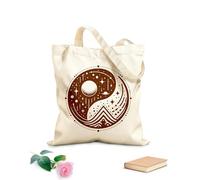AILOONG Flat Tape Handle Tote Bag celestial yin yang cosmic harmony with stars planets and mountain elements and 340g/m² thick fabric Replaces school bag