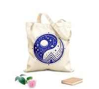 AILOONG Flat Tape Handle Tote Bag celestial yin yang cosmic harmony with stars planets and mountain elements and 340g/m² thick fabric Replaces school bag