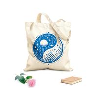 AILOONG Flat Tape Handle Tote Bag celestial yin yang cosmic harmony with stars planets and mountain elements and 340g/m² thick fabric Replaces school bag
