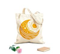 AILOONG Flat Tape Handle Tote Bag celestial yin yang stylized of the sun moon stars and ocean waves representing balance 340g/m² thick fabric Replaces school bag