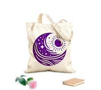 AILOONG Flat Tape Handle Tote Bag celestial yin yang stylized of the sun moon stars and ocean waves representing balance 340g/m² thick fabric Replaces school bag