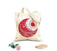 AILOONG Flat Tape Handle Tote Bag celestial yin yang stylized of the sun moon stars and ocean waves representing balance 340g/m² thick fabric Replaces school bag