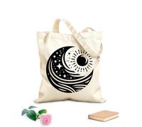 AILOONG Flat Tape Handle Tote Bag celestial yin yang stylized of the sun moon stars and ocean waves representing balance 12 oz thick fabric Replaces school bag 35x40cm Large
