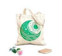 AILOONG Flat Tape Handle Tote Bag celestial yin yang stylized of the sun moon stars and ocean waves representing balance 340g/m² thick fabric Replaces school bag
