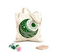 AILOONG Flat Tape Handle Tote Bag celestial yin yang stylized of the sun moon stars and ocean waves representing balance 340g/m² thick fabric Replaces school bag