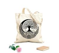 AILOONG Flat Tape Handle Tote Bag celtic tree of life with roots and branches 12 oz thick fabric Replaces school bag 31x36cm Medium
