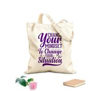 AILOONG Flat Tape Handle Tote Bag change your mindset to change your situation motivational typography inspirational quotes 340g/m² thick fabric Replaces school bag