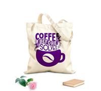 AILOONG Flat Tape Handle Tote Bag coffee before solves everything coffee hand drawn vintage with hand lettering 340g/m² thick fabric Replaces school bag