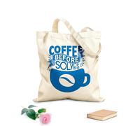 AILOONG Flat Tape Handle Tote Bag coffee before solves everything coffee hand drawn vintage with hand lettering 340g/m² thick fabric Replaces school bag