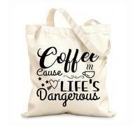 AILOONG Flat Tape Handle Tote Bag coffee cause life dangerous typographic 12 oz thick fabric Replaces school bag 35x40cm Large