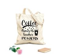 AILOONG Flat Tape Handle Tote Bag coffee gives me teacher powers 12 oz thick fabric Replaces school bag 31x36cm Medium