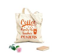 AILOONG Flat Tape Handle Tote Bag coffee gives me teacher powers 340g/m² thick fabric Replaces school bag