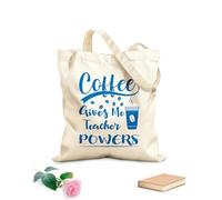 AILOONG Flat Tape Handle Tote Bag coffee gives me teacher powers 340g/m² thick fabric Replaces school bag