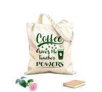 AILOONG Flat Tape Handle Tote Bag coffee gives me teacher powers 340g/m² thick fabric Replaces school bag