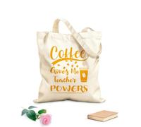 AILOONG Flat Tape Handle Tote Bag coffee gives me teacher powers 340g/m² thick fabric Replaces school bag