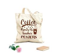 AILOONG Flat Tape Handle Tote Bag coffee gives me teacher powers 340g/m² thick fabric Replaces school bag